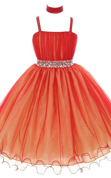 Sleeveless A-line Pleated Organza Dress With Spaghetti Straps