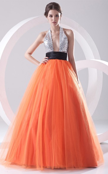 Chic A-Line Sleeveless Ball-Gown With Sequined Top