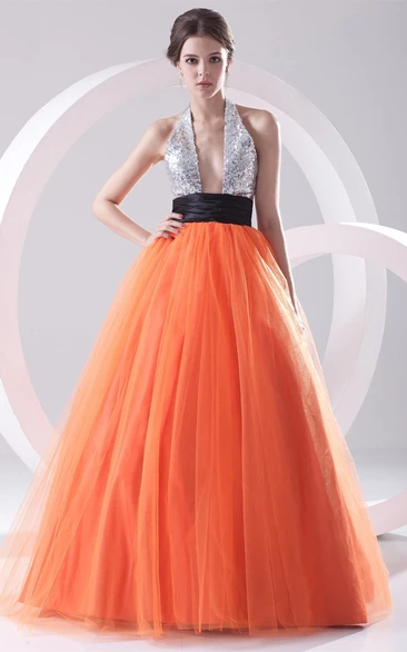 Chic A-Line Sleeveless Ball-Gown With Sequined Top