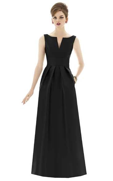Sex Sleeveless Floor-length Satin Dress With Keyhole Back and Notched Neckline