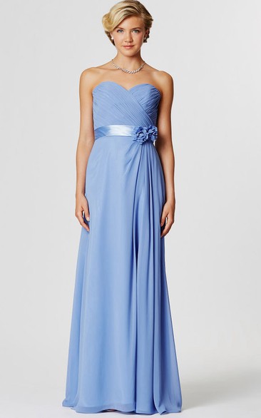 Sleeveless Sweetheart Criss-Cross Chiffon Bridesmaid Dress With Flower And Sash