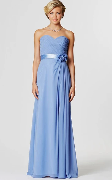 Sleeveless Sweetheart Criss-Cross Chiffon Bridesmaid Dress With Flower And Sash