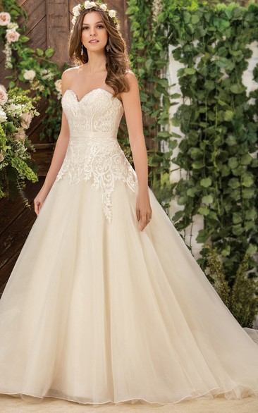 Sweetheart A-Line Ballgown With Appliques And Pleats