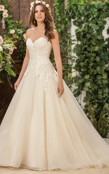 Sweetheart A-Line Ballgown With Appliques And Pleats