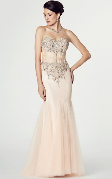 Mermaid Sleeveless Appliqued Sweetheart Tulle Prom Dress