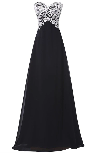 A-line Empire Long Chiffon Dress With Lace