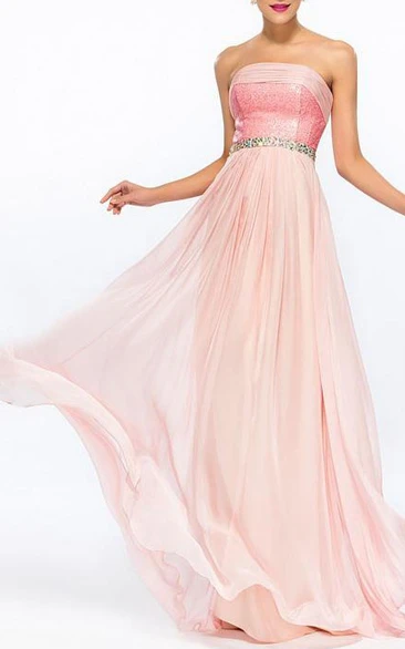Sparking Strapless A-Line Sequins Beading Long Prom Dress