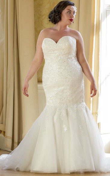 Lace-Up Mermaid Organza Bridal Gown With Removable Lace Short-Sleeve Top