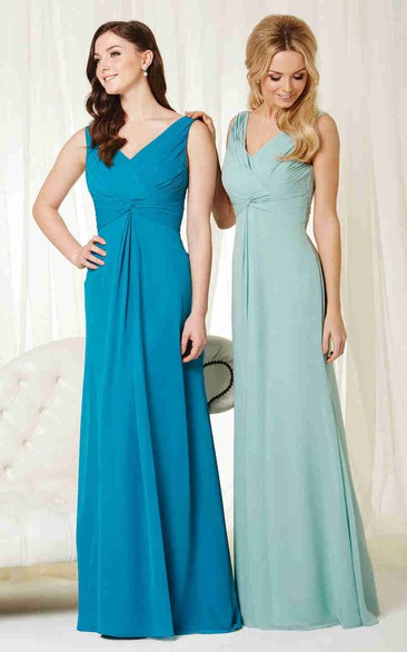 V-Neck Sleeveless Criss-Cross Chiffon Bridesmaid Dress