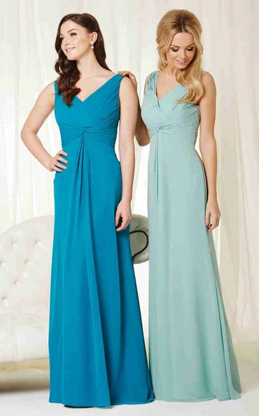 V-Neck Sleeveless Criss-Cross Chiffon Bridesmaid Dress