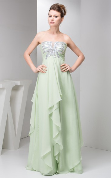 Sleeveless Chiffon Floor-Length Empire Sequined Top and Dress With Draping