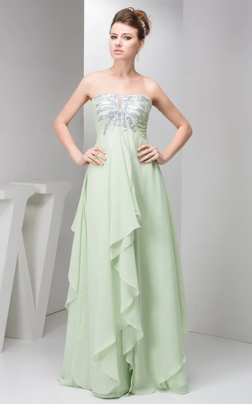 Sleeveless Chiffon Floor-Length Empire Sequined Top and Dress With Draping