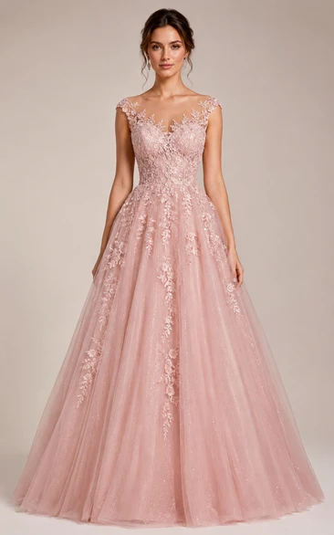 Illusion Lace Tulle Ball Gown