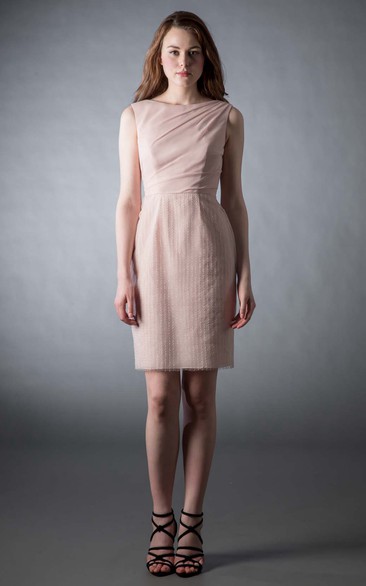 Mini Pencil Jewel Neck Sleeveless Chiffon Bridesmaid Dress With Low-V Back