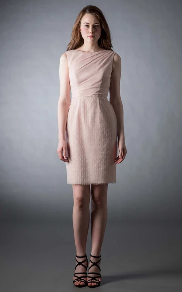 Mini Pencil Jewel Neck Sleeveless Chiffon Bridesmaid Dress With Low-V Back