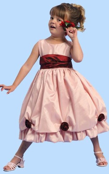 Tea-Length Floral Floral Taffeta Flower Girl Dress