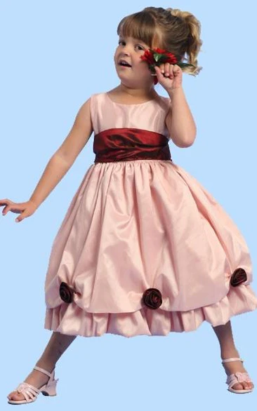 Tea-Length Floral Floral Taffeta Flower Girl Dress