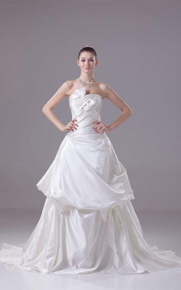 Sleeveless A-Line Pick-Up Gown With Bow Criss-Cross Ruching