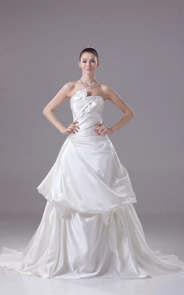 Sleeveless A-Line Pick-Up Gown With Bow Criss-Cross Ruching