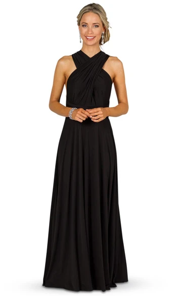 Sheath Sleeveless Ruched Long Chiffon Convertible Bridesmaid Dress