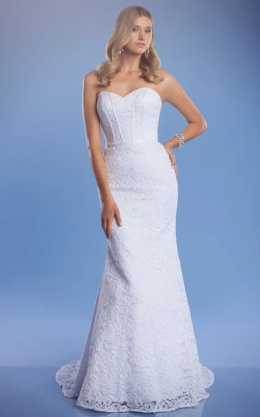 Sheath Floor-Length Sweetheart Sleeveless Lace Wedding Dress