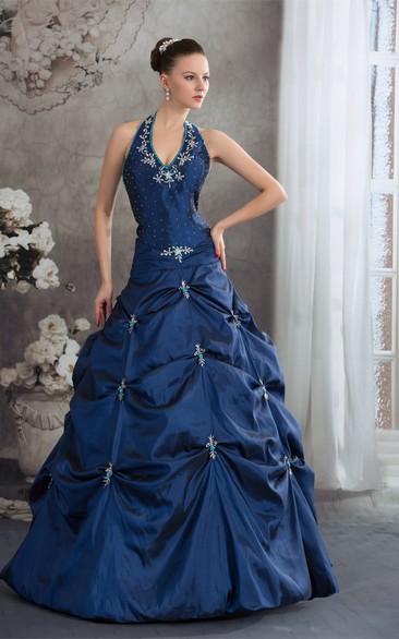 Plunged Pick-Up Crystal Detailing and Ball-Gown With Buckle