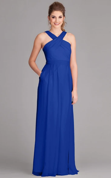 Sleeveless Halter Bowed Chiffon Bridesmaid Dress