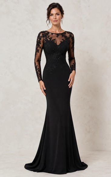 Mermaid Bateau Long Sleeve Lace Prom Dress with Lace