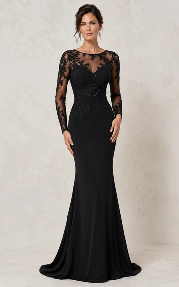 Mermaid Bateau Long Sleeve Lace Prom Dress with Lace