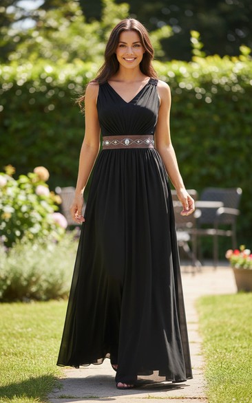 Sparkling V-Neck Evening Gown