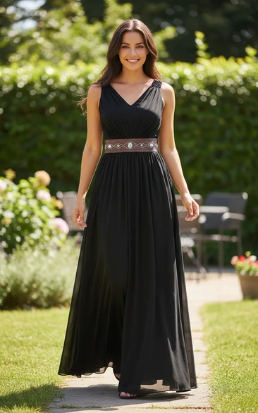 Sparkling V-Neck Evening Gown