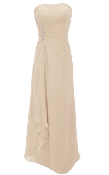 Strapless Tiered Chiffon Dress With Draping and Beading