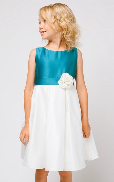 Floral Floral Pleated Satin Flower Girl Dress With Ribbon