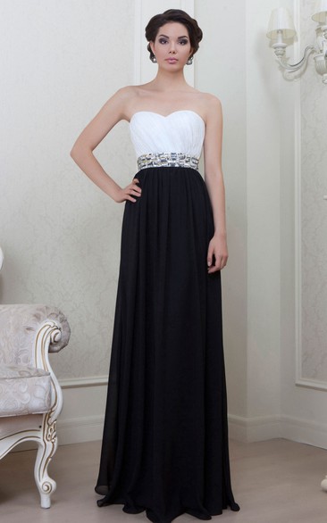 Floor-Length Sweetheart Ruched Chiffon Evening Dress With Waist Jewellery