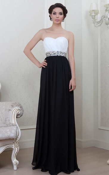 Floor-Length Sweetheart Ruched Chiffon Evening Dress With Waist Jewellery