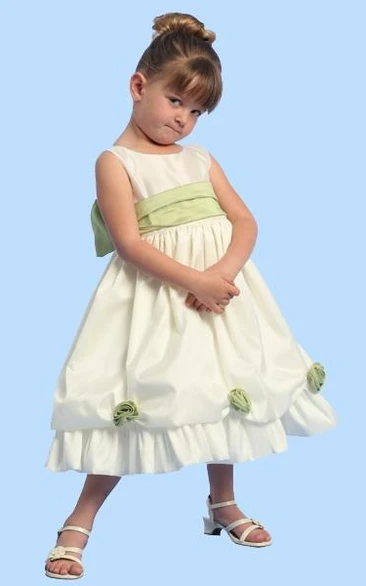 Tea-Length Floral Floral Taffeta Flower Girl Dress