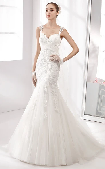 Sweetheart Mermaid Lace Wedding Dress With Crisscross Waist And Illusive Straps
