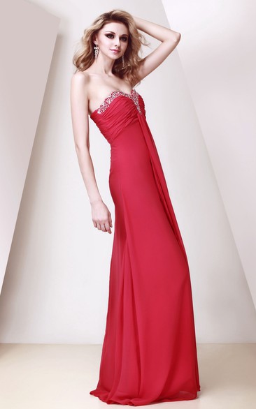 Sweetheart Ruched Chiffon Floor-Length Dress With Strass and Pleats
