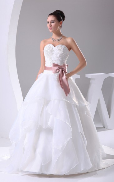 Sweetheart Ruffled Appliques and Ball-Gown With Ribbon