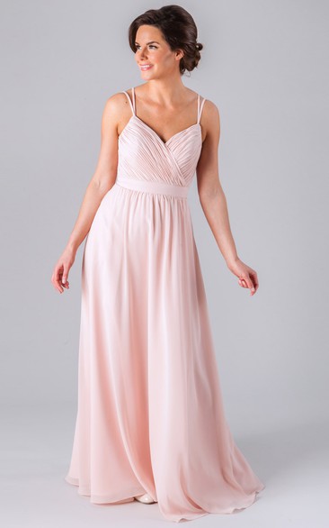 Sleeveless Criss-Cross Spaghetti Chiffon Bridesmaid Dress With Straps