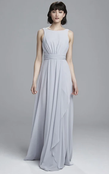 Ruched Scoop Neck Sleeveless Chiffon Bridesmaid Dress