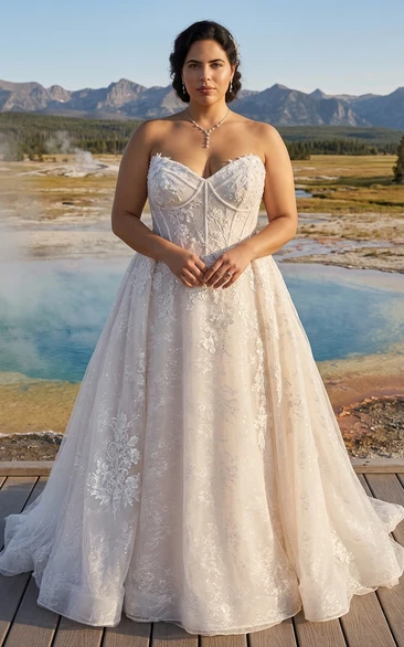 Plus Size Corset Wedding Dress with Sweetheart Neckline and Lace A-Line Skirt