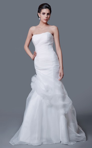 Noble Strapless Organza Mermaid Dress With Flower