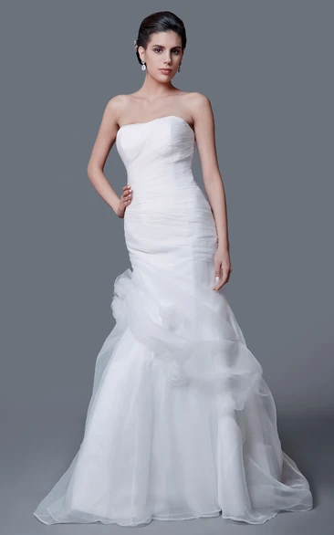 Noble Strapless Organza Mermaid Dress With Flower
