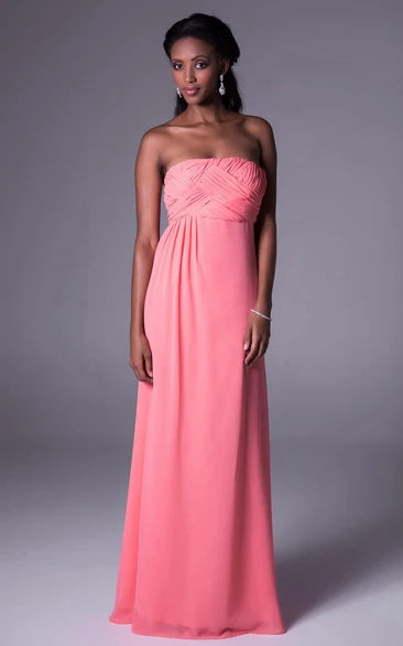 Strapless Chiffon Bridesmaid Dress With Ruching And Zipper