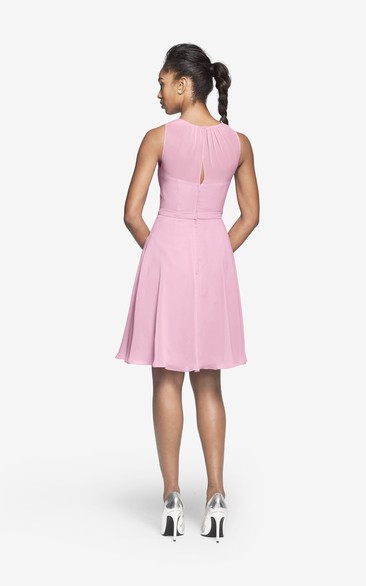 Jewel-Neck Chiffon Short Dress With Keyhole Back - Dorris Jewel-Neck Chiffon Short Dress With Keyhole Back - Dorris