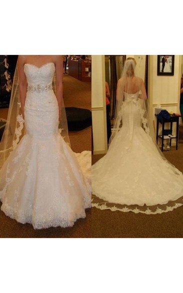Sweetheart Lace Mermaid Wedding Gown With Lace-up and Bow