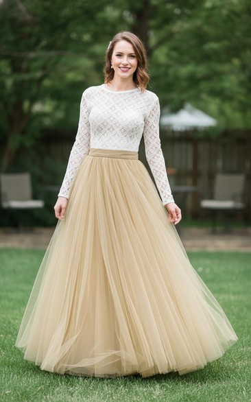 Elegant Keyhole Long Sleeve Tulle Gown