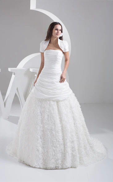Strapless Ruffled A-Line Bolero and Gown With Ruching