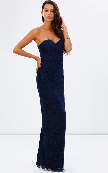 Sheath Maxi Sweetheart Lace Bridesmaid Dress
